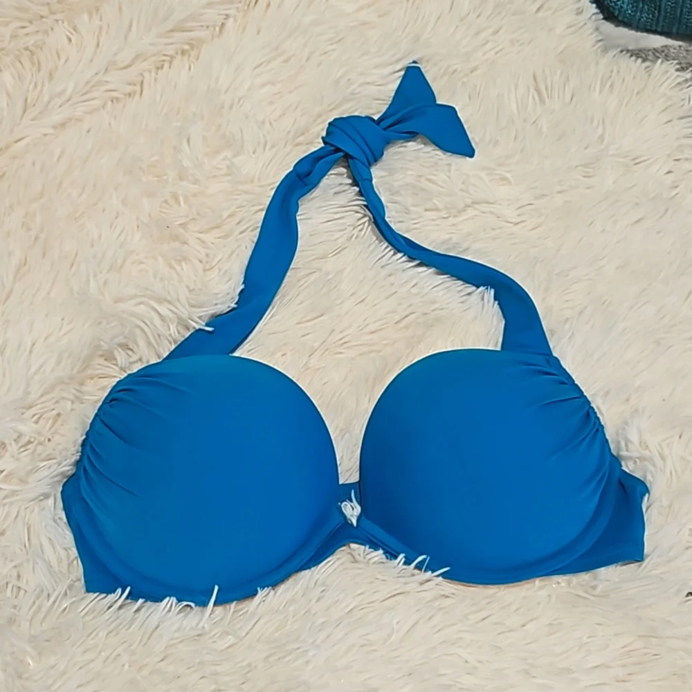 Victoria's Secret Bombshell Sexy Bikini top pushup Swim halter  Bra Blue 36 B - Picture 6 of 8